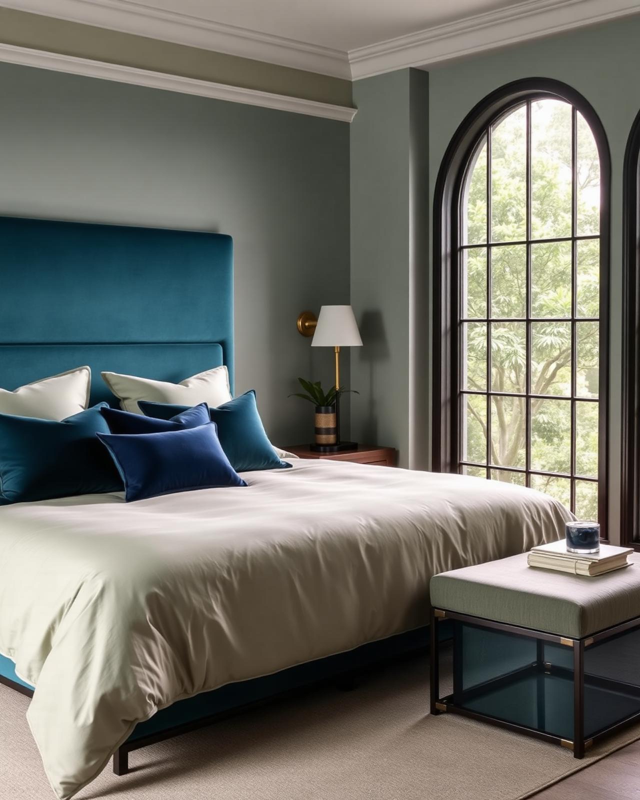 Elegant bedroom with linen bedding