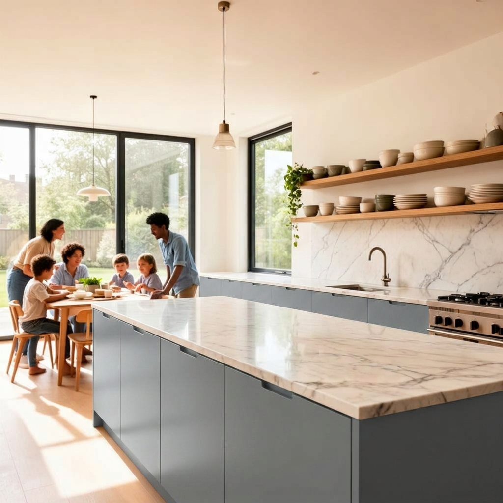 Modern kitchen with marble countertops